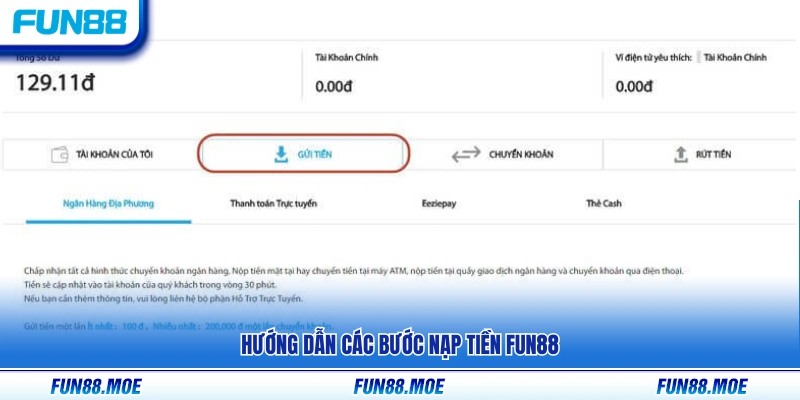 Quy trình nạp tiền Fun88 từng bước chi tiết